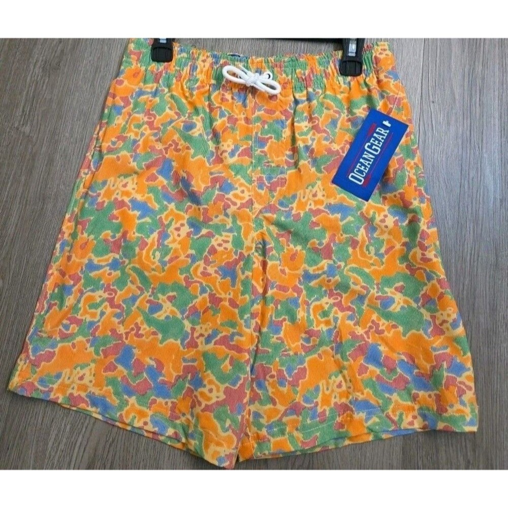 Ocean Gear Boys Swim Trunks‎ L 10-12 Multicolor UPF 50+ Swim Shorts NWT